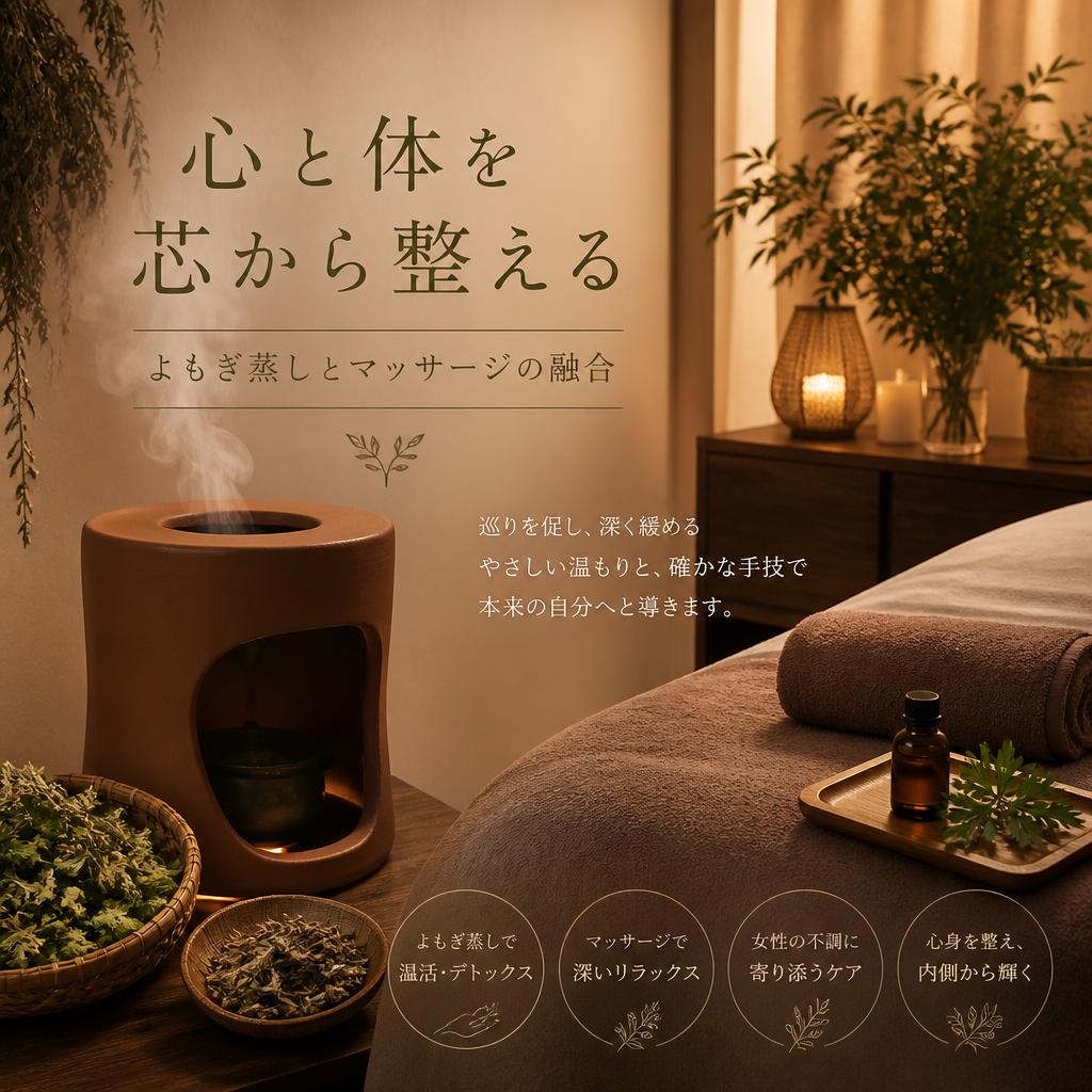 心と体を芯から整える、よもぎ蒸しとマッサージの融合。